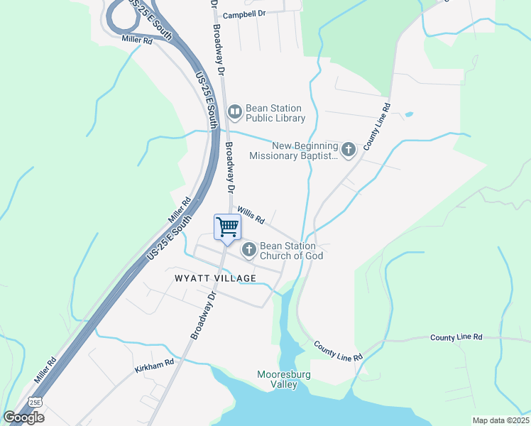 map of restaurants, bars, coffee shops, grocery stores, and more near 219 Willis Road in Bean Station