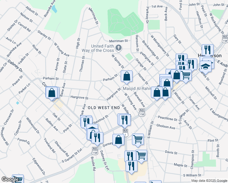 map of restaurants, bars, coffee shops, grocery stores, and more near 306 West Belle Street in Henderson