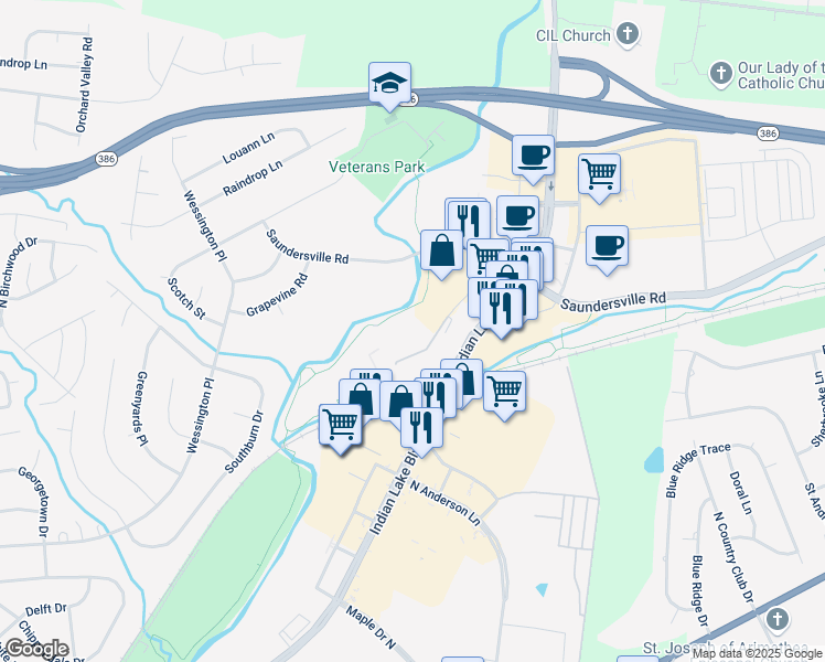 map of restaurants, bars, coffee shops, grocery stores, and more near 257 Indian Lake Boulevard in Hendersonville