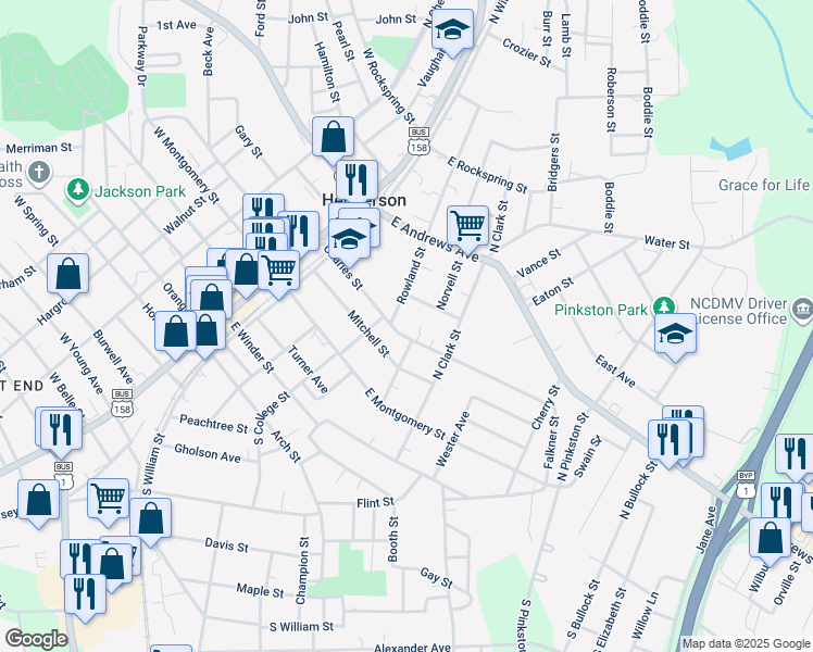 map of restaurants, bars, coffee shops, grocery stores, and more near 315 Charles Street in Henderson