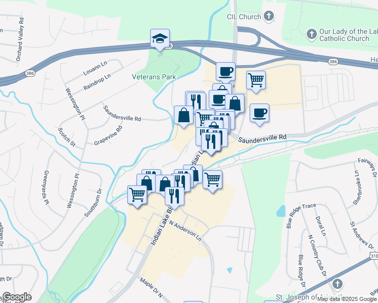 map of restaurants, bars, coffee shops, grocery stores, and more near 245 Indian Lake Boulevard in Hendersonville