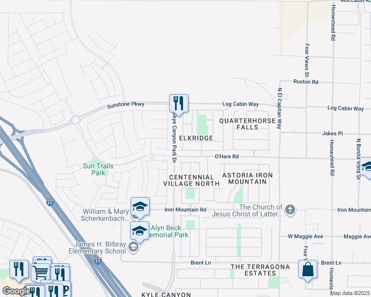 map of restaurants, bars, coffee shops, grocery stores, and more near 9612 North Fast Elk Street in Las Vegas