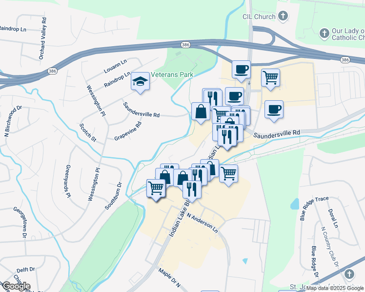 map of restaurants, bars, coffee shops, grocery stores, and more near 257 Indian Lake Boulevard in Hendersonville