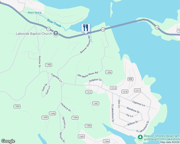 map of restaurants, bars, coffee shops, grocery stores, and more near 8078 Old White River Road in Little Flock
