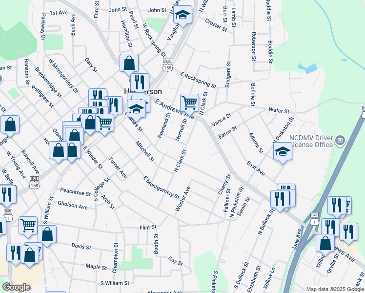 map of restaurants, bars, coffee shops, grocery stores, and more near 235 North Clark Street in Henderson