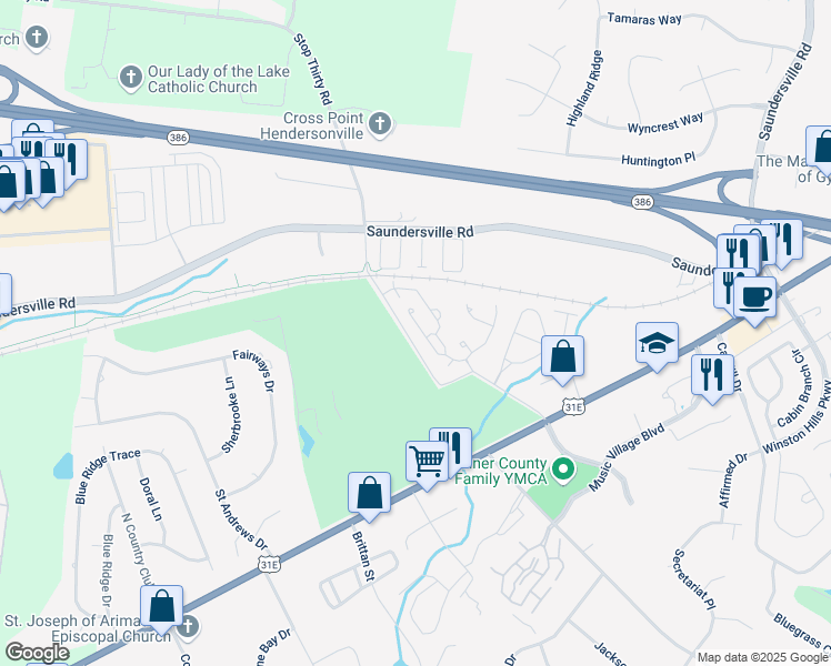 map of restaurants, bars, coffee shops, grocery stores, and more near 1001 Peck Place in Hendersonville