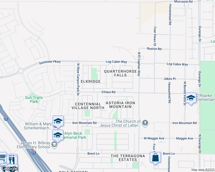 map of restaurants, bars, coffee shops, grocery stores, and more near 9618 North Running Rabbit Street in Las Vegas