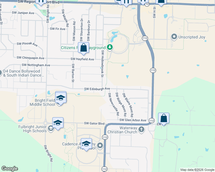 map of restaurants, bars, coffee shops, grocery stores, and more near 1302 Southwest Edinburgh Avenue in Bentonville