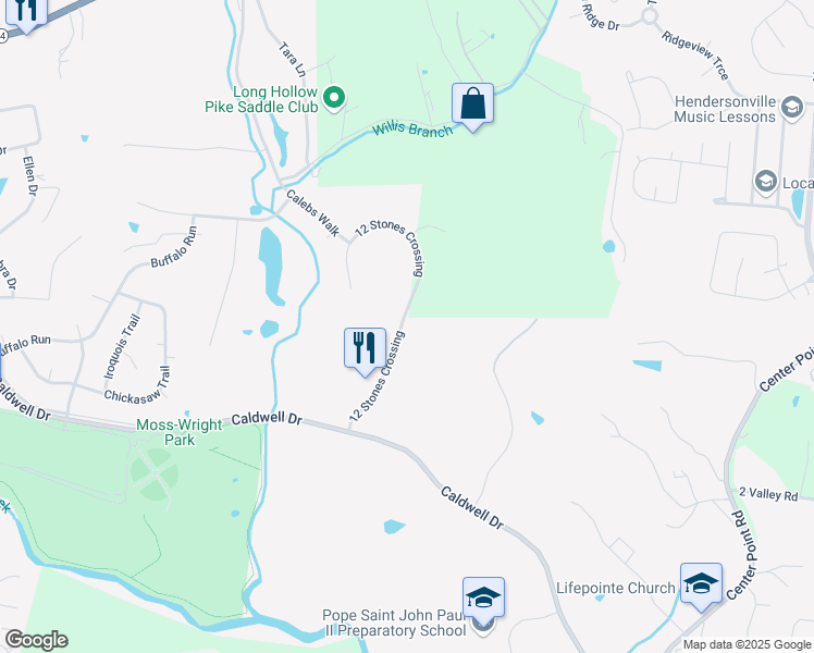 map of restaurants, bars, coffee shops, grocery stores, and more near 1230 12 Stones Crossing in Goodlettsville
