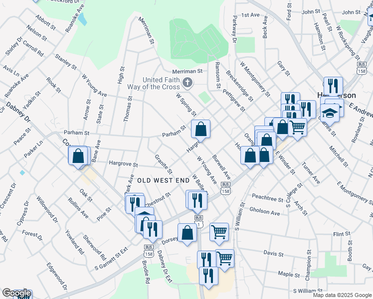 map of restaurants, bars, coffee shops, grocery stores, and more near 306 West Belle Street in Henderson