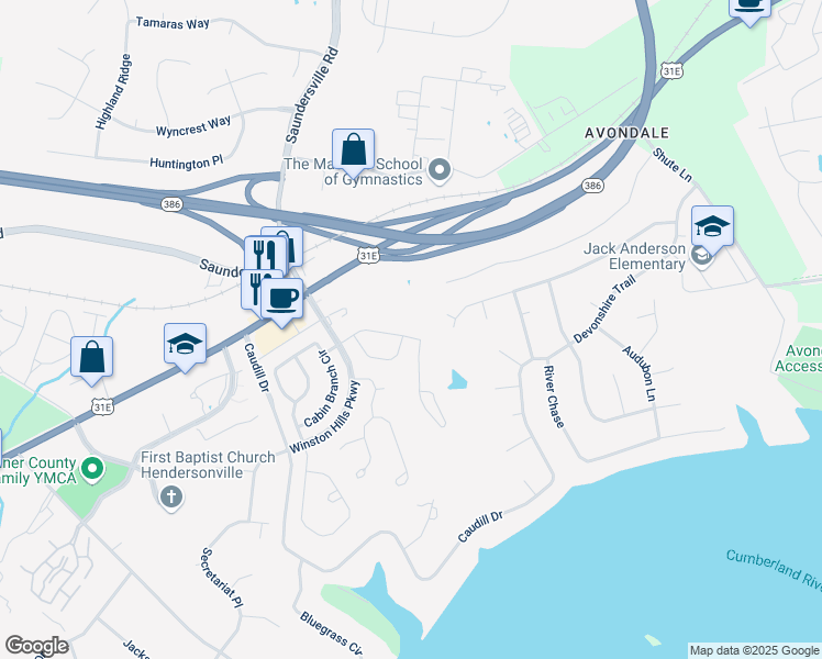 map of restaurants, bars, coffee shops, grocery stores, and more near 131 Haddaway Drive in Hendersonville