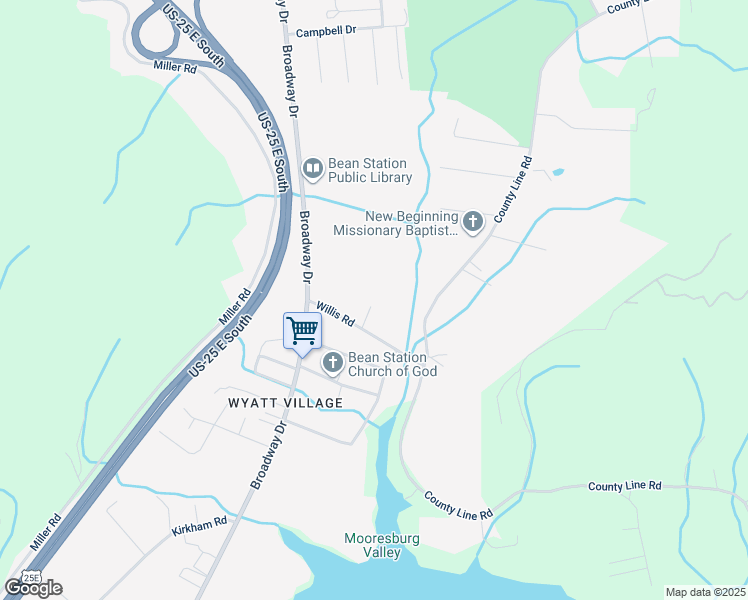 map of restaurants, bars, coffee shops, grocery stores, and more near 219 Willis Road in Bean Station