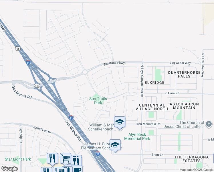 map of restaurants, bars, coffee shops, grocery stores, and more near Iron Mountain Road in Las Vegas