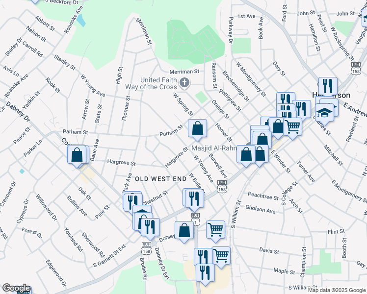 map of restaurants, bars, coffee shops, grocery stores, and more near 306 West Belle Street in Henderson