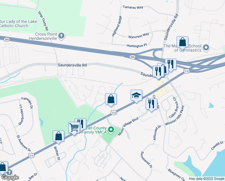 map of restaurants, bars, coffee shops, grocery stores, and more near 670 Gallatin Road in Hendersonville