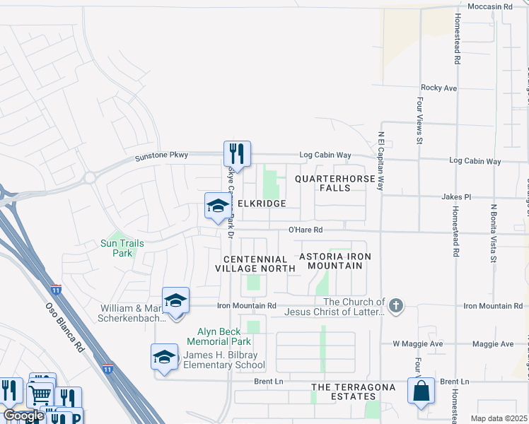 map of restaurants, bars, coffee shops, grocery stores, and more near 9100 Blue Raven Avenue in Las Vegas