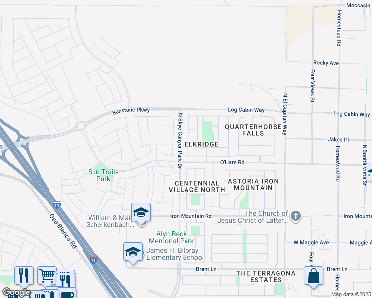map of restaurants, bars, coffee shops, grocery stores, and more near 9629 North Fast Elk Street in Las Vegas