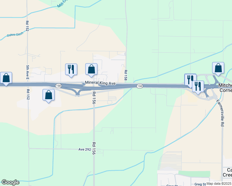 map of restaurants, bars, coffee shops, grocery stores, and more near 15699 Noble Avenue in Visalia