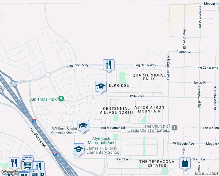 map of restaurants, bars, coffee shops, grocery stores, and more near 9629 North Fast Elk Street in Las Vegas