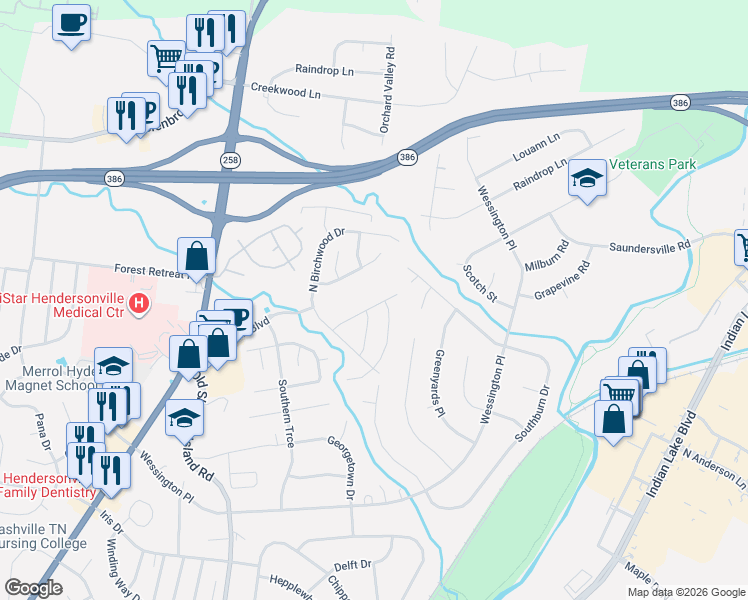 map of restaurants, bars, coffee shops, grocery stores, and more near 110 Cloverfield Court in Hendersonville
