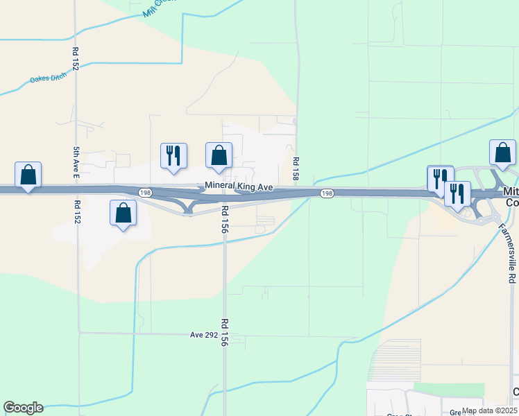 map of restaurants, bars, coffee shops, grocery stores, and more near 15699 Noble Avenue in Visalia