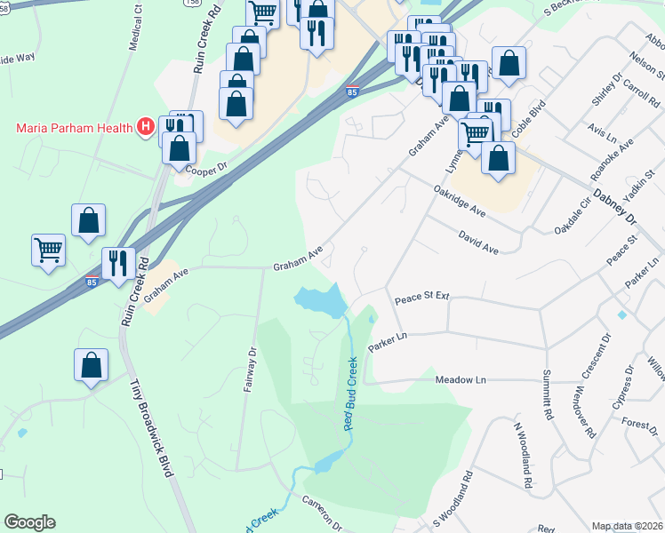 map of restaurants, bars, coffee shops, grocery stores, and more near 143 Cambridge Way in Henderson