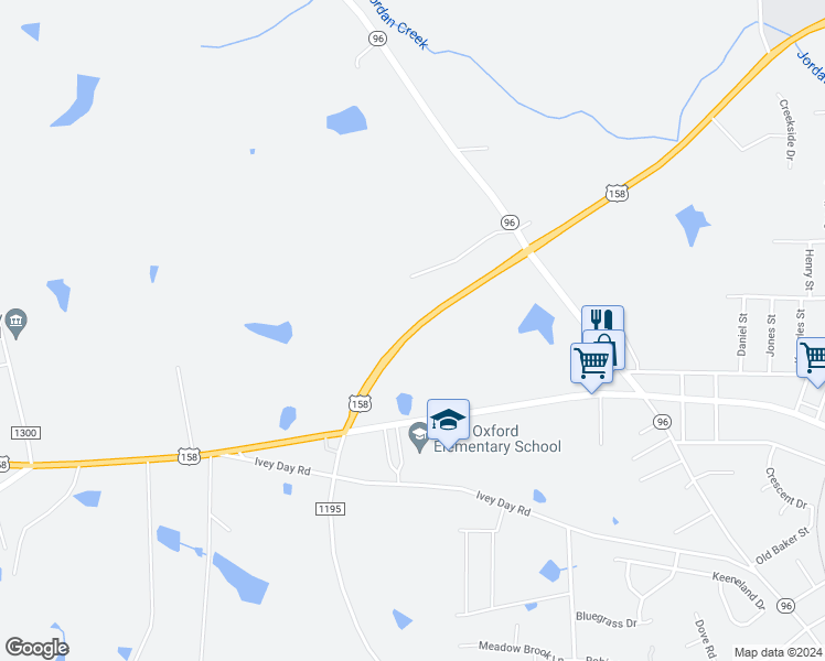 map of restaurants, bars, coffee shops, grocery stores, and more near 2521 Oxford Loop Road in Oxford