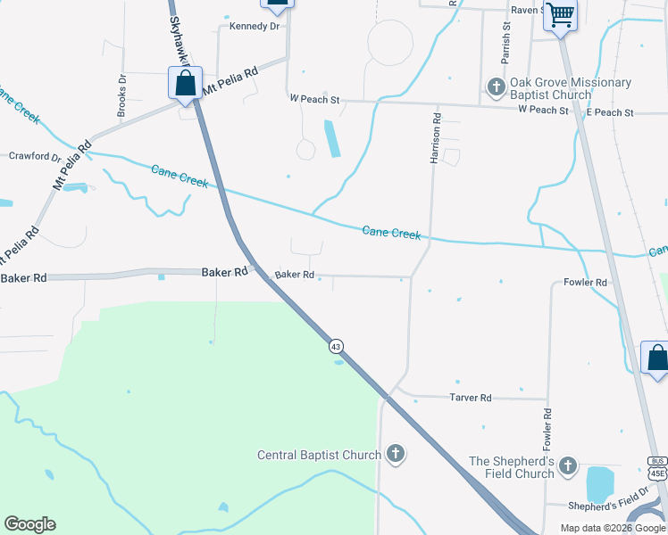 map of restaurants, bars, coffee shops, grocery stores, and more near 640 Baker Road in Martin