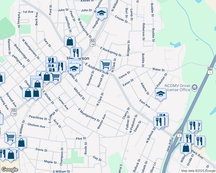 map of restaurants, bars, coffee shops, grocery stores, and more near 304 North Clark Street in Henderson