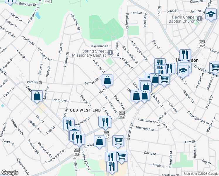 map of restaurants, bars, coffee shops, grocery stores, and more near 240 Burwell Avenue in Henderson