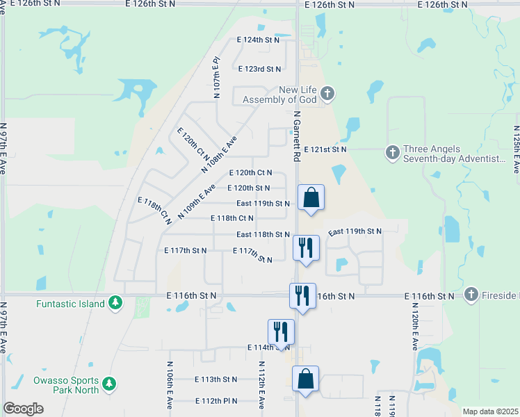map of restaurants, bars, coffee shops, grocery stores, and more near 11105 East 119th Street North in Collinsville