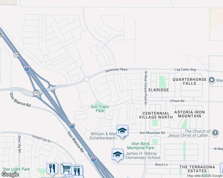 map of restaurants, bars, coffee shops, grocery stores, and more near 9728 Pacific Pine Street in Las Vegas
