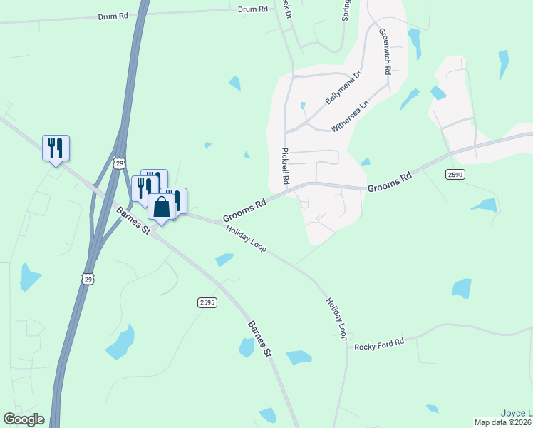 map of restaurants, bars, coffee shops, grocery stores, and more near 524 Grooms Road in Reidsville