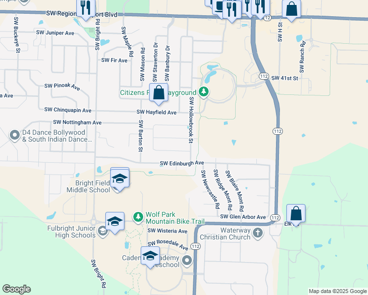 map of restaurants, bars, coffee shops, grocery stores, and more near 1402 Southwest Hamilton Avenue in Bentonville