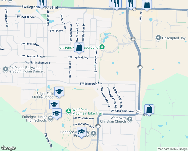 map of restaurants, bars, coffee shops, grocery stores, and more near 1402 Southwest Hamilton Avenue in Bentonville