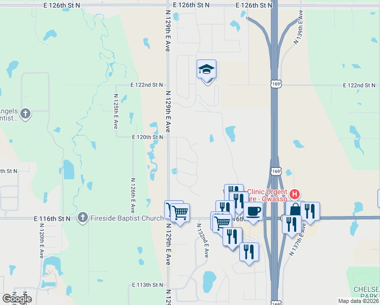 map of restaurants, bars, coffee shops, grocery stores, and more near 12102 North 131st East Avenue in Collinsville