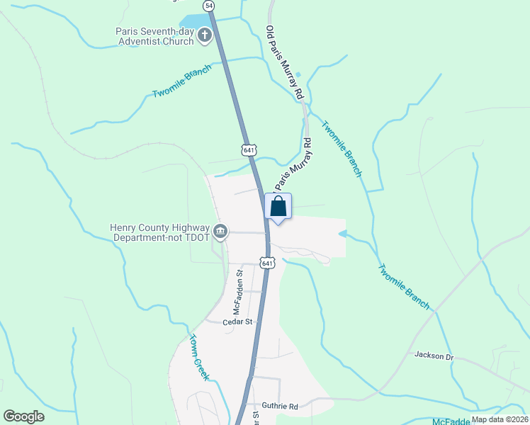 map of restaurants, bars, coffee shops, grocery stores, and more near 1552 U.S. 641 in Paris