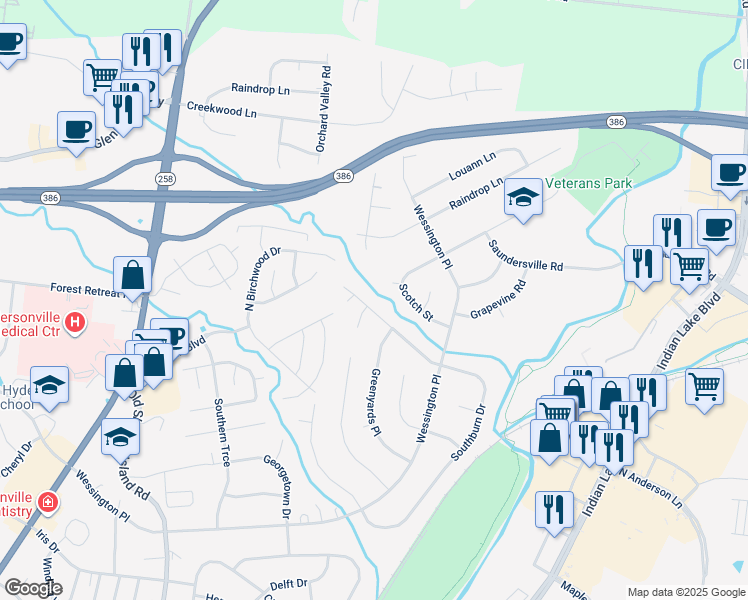 map of restaurants, bars, coffee shops, grocery stores, and more near 319 Southburn Drive in Hendersonville