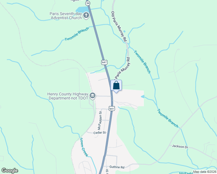 map of restaurants, bars, coffee shops, grocery stores, and more near 1552 U.S. 641 in Paris