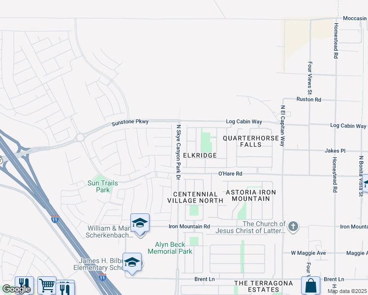 map of restaurants, bars, coffee shops, grocery stores, and more near 9729 Fast Elk Court Street in Las Vegas