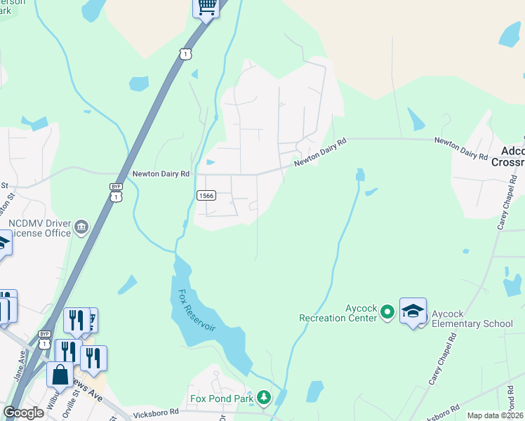 map of restaurants, bars, coffee shops, grocery stores, and more near 119 Fox Pond Road in Henderson