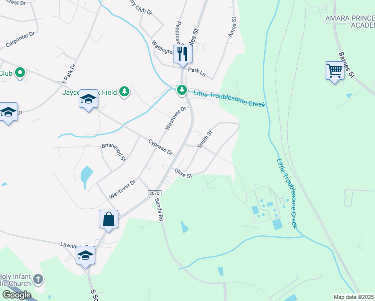 map of restaurants, bars, coffee shops, grocery stores, and more near 2201 South Scales Street in Reidsville