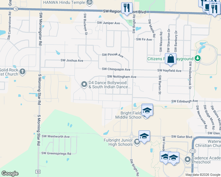 map of restaurants, bars, coffee shops, grocery stores, and more near 4603 Southwest Swinton Drive in Bentonville