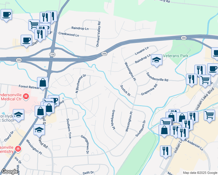 map of restaurants, bars, coffee shops, grocery stores, and more near 319 Southburn Drive in Hendersonville