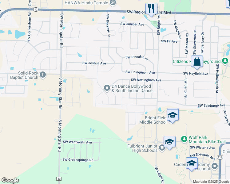 map of restaurants, bars, coffee shops, grocery stores, and more near 4611 SW Bedingfield Street in Bentonville