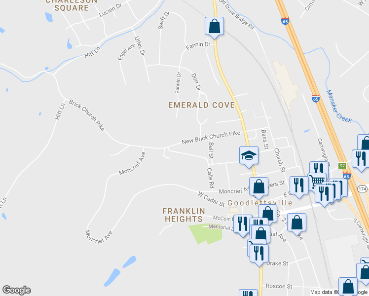 map of restaurants, bars, coffee shops, grocery stores, and more near 216 New Brick Church Pike in Goodlettsville