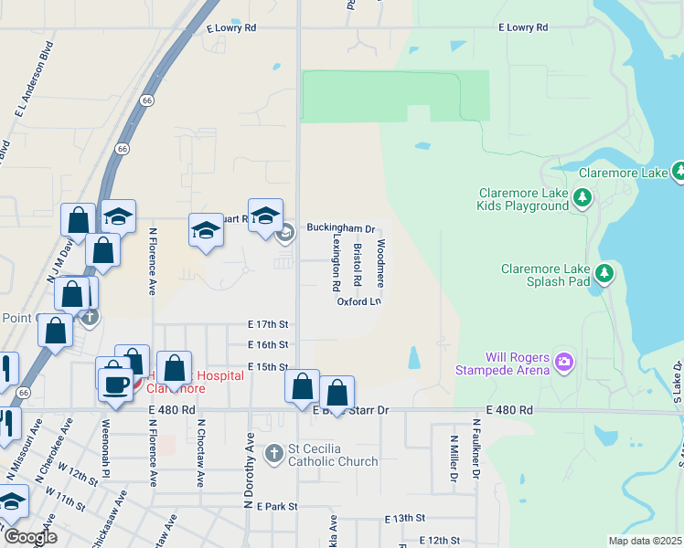 map of restaurants, bars, coffee shops, grocery stores, and more near 1820 Lexington Road in Claremore