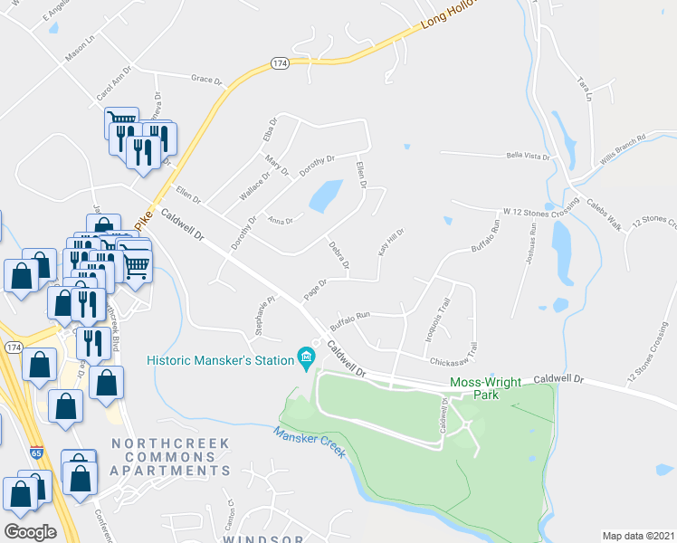 map of restaurants, bars, coffee shops, grocery stores, and more near 410 Page Drive in Goodlettsville