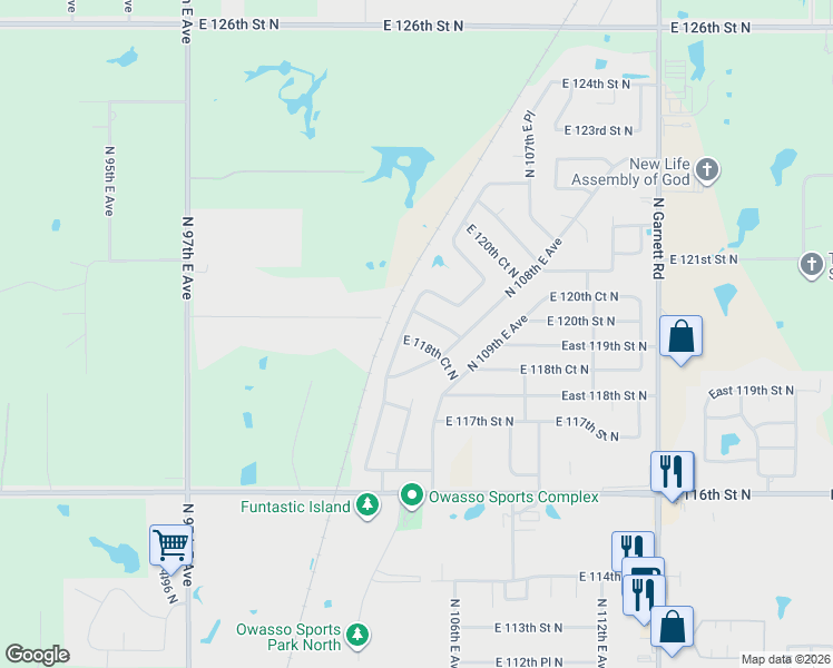 map of restaurants, bars, coffee shops, grocery stores, and more near 10709 E 118th Court North in Collinsville