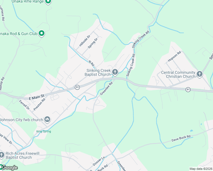 map of restaurants, bars, coffee shops, grocery stores, and more near 118 Greenlee Road in Johnson City